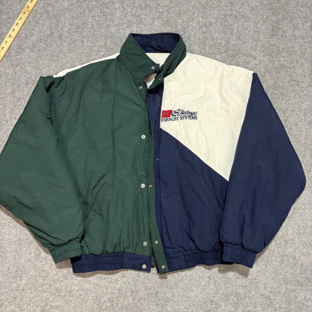 Vintage Swingster NASCAR AP Exhaust Systems Jacket Mens XL Green Blue Bomber USA